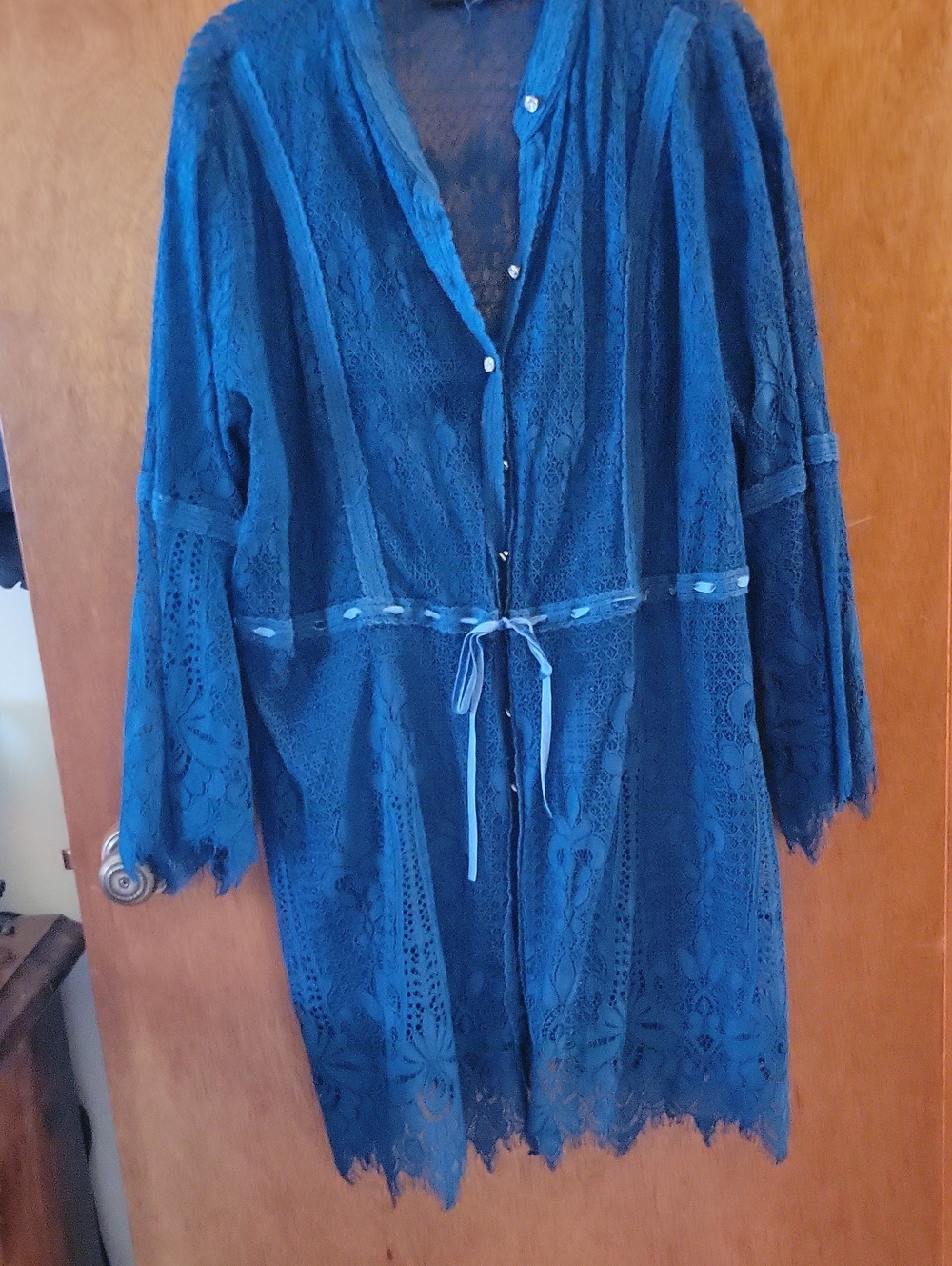 Teal Lace Long Jacket With Matching Tank